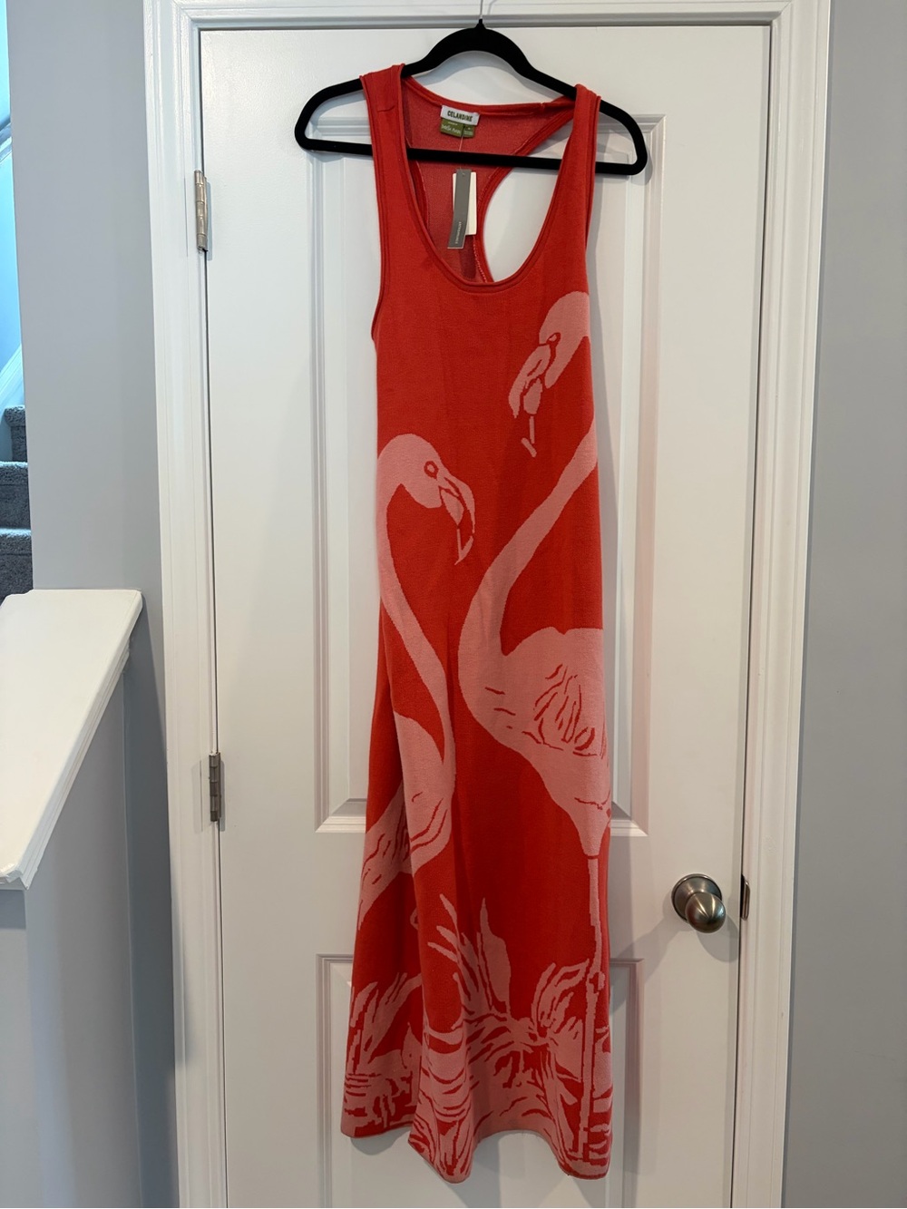 Coral Flamingo Print Maxi Dress - Sleeveless Beach Cover - Picture 5 of 8